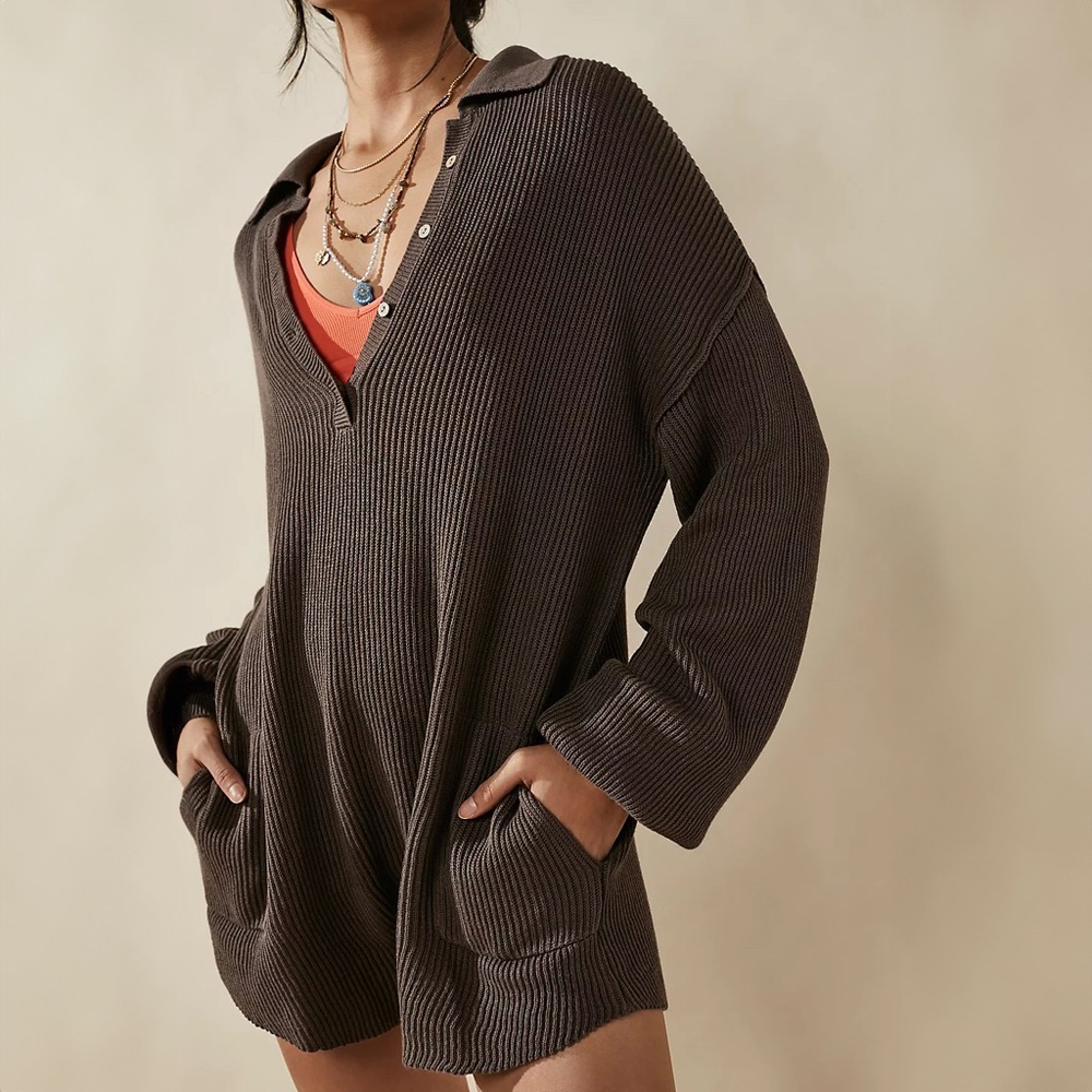 Free People FP Beach Picnic Sweater Romper in Minked - sz Large - Picture 3 of 10